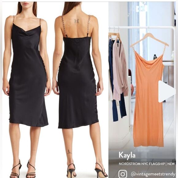 L'AGENCE Dresses & Skirts - L'Agence chain-link cowl-neck silk dress in soft caramel Size 6 NWOT